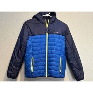 Eddie Bauer Reversible Puffer/Fleece Jacket Youth Large (14-16) Blue Hooded